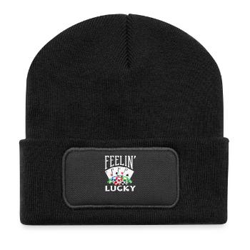 Glücksgefühl Casino Glücksspiel Poker Kartenspiel - Recycelte Patch Beanie - Schwarz - Vorne