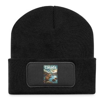 Merveilles naturelles du Canada Paysage au bord du lac avec des castors - Beanie recyclé à patch - noir - Devant