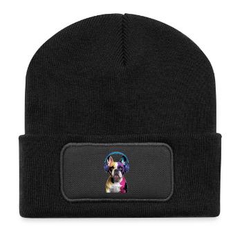 Bouledogue français français avec casque - Beanie recyclé à patch - noir - Devant