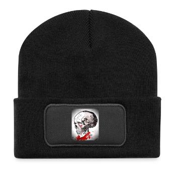 Blutiger Schädel Skizze - Recycelte Patch Beanie - Schwarz - Vorne