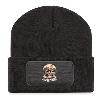 Dackel im Wohnmobil - Recycelte Patch Beanie - Dunkelgrau - Vorne