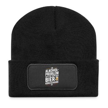 Bier Spruch Alkohol Problem Männerabend JGA Herren - Recycelte Patch Beanie - Schwarz - Vorne