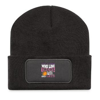 Taco Katze Hauskatze Mieze Katzenbesitzer - Recycelte Patch Beanie - Dunkelgrau - Vorne