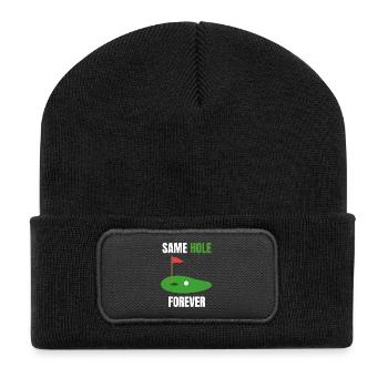 Junggesellenparty-Loch - Recycelte Patch Beanie - Schwarz - Vorne