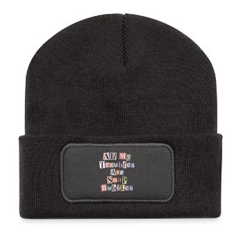 Tous mes soucis sont des bulles de savon - Beanie recyclé à patch - charbon - Devant
