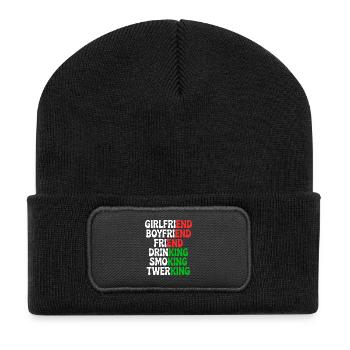 Ex Girlfriend King JGA Herren Single Party Malle - Recycelte Patch Beanie - Schwarz - Vorne