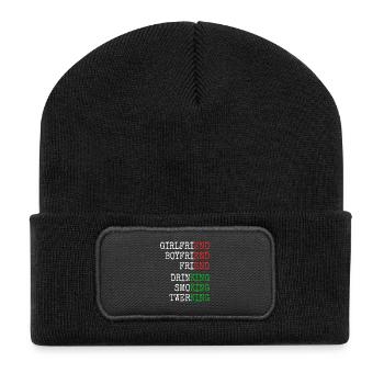 Ex Girlfriend King JGA Herren Single Party Malle - Recycelte Patch Beanie - Schwarz - Vorne