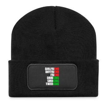Ex Girlfriend King JGA Herren Single Party Malle - Recycelte Patch Beanie - Schwarz - Vorne