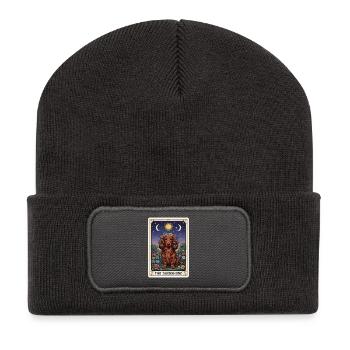 Dackel Tarotblumen Mondschein - Recycelte Patch Beanie - Dunkelgrau - Vorne