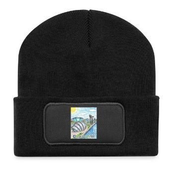 Glasgow Modern Skyline Wachsmalstift - Recycelte Patch Beanie - Schwarz - Vorne