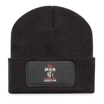 Mon mari est électricien en ligne - Beanie recyclé à patch - charbon - Devant