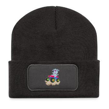 Hund Auto - Recycelte Patch Beanie - Dunkelgrau - Vorne