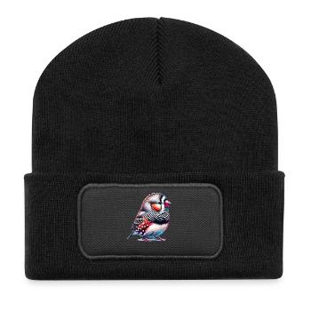 Zebrafink Motiv - Recycelte Patch Beanie - Schwarz - Vorne