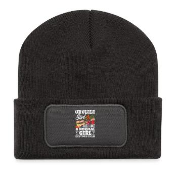 Never Underestimate A Girl With A Ukulele Hawaii - Recycelte Patch Beanie - Dunkelgrau - Vorne