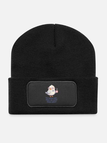 Möwe Brille Kaffee - Recycelte Patch Beanie - Schwarz
