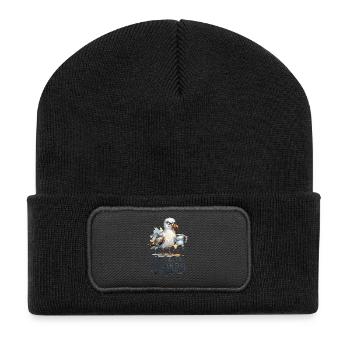 Möwe mit Kaffee Ich mache das böse gucken - Recycelte Patch Beanie - Schwarz - Vorne