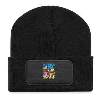 Mère et fils amis de ukulélé pour la vie - Beanie recyclé à patch - noir - Devant