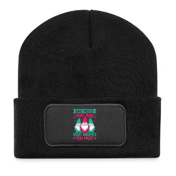 Garden Gnome Bad Mood Visit Gnomes You Must - Recycled Patch Beanie - black - Front