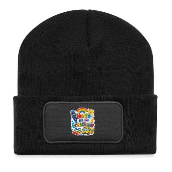 Schulkind 2026 Einschulung 2026 Schulanfang - Recycelte Patch Beanie - Schwarz - Vorne