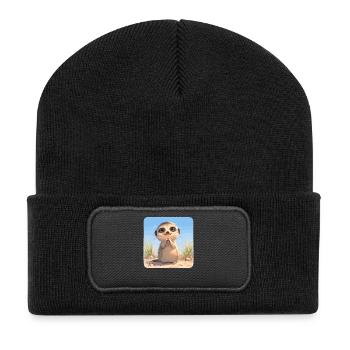 Meerkat Erdmännchen - Recycelte Patch Beanie - Schwarz - Vorne