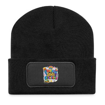 Schulkind 2026 Einschulung 2026 Schulanfang - Recycelte Patch Beanie - Schwarz - Vorne