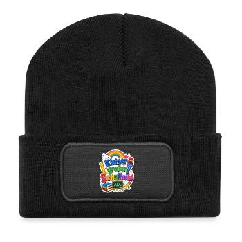Schulkind 2026 Einschulung 2026 Schulanfang - Recycelte Patch Beanie - Schwarz - Vorne