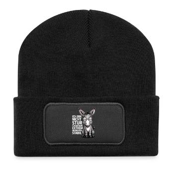 Ich bin nicht stur nur extrem meinungsstabil, Esel - Recycelte Patch Beanie - Schwarz - Vorne