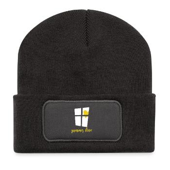Fenster mit Herz Sonne - Summer love - Recycelte Patch Beanie - Dunkelgrau - Vorne