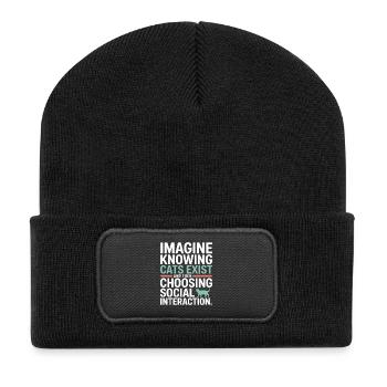 Chat : imaginez savoir que les chats existent Maman de chats - Beanie recyclé à patch - noir - Devant