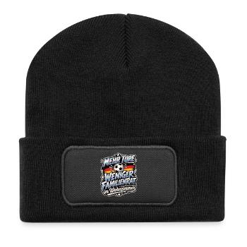 Mehr Tore weniger Familienrat - Recycelte Patch Beanie - Schwarz - Vorne