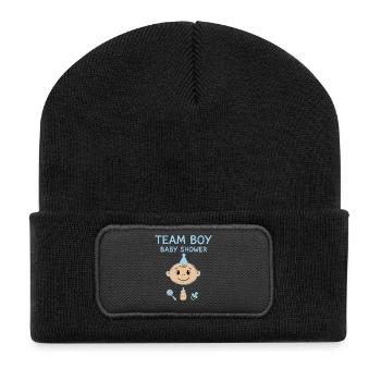 Gender Reveal Team Boy Baby Shower Dad Mom Grandma - Recycled Patch Beanie - black - Front