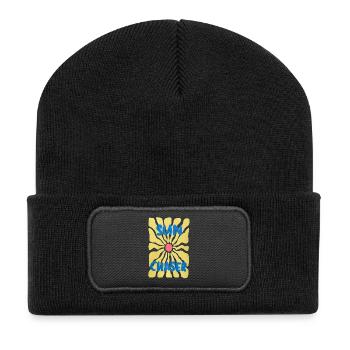 Sun Chaser – Design Rétro Fleur de Soleil - Recycelte Patch Beanie - Schwarz - Vorne