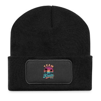 Team Kreta Sunset Palmen Logo - Recycelte Patch Beanie - Schwarz - Vorne
