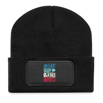 Essen Schlafen Steuern Wiederholen - Recycelte Patch Beanie - Schwarz - Vorne
