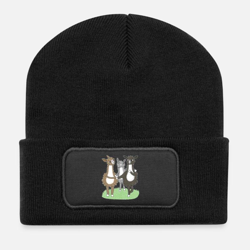 Trois amis lamas - Beanie recyclé à patch - noir