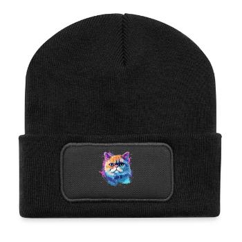 Art coloré exotique de visage de chat à poil court - Beanie recyclé à patch - noir - Devant