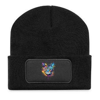 Egyptian Mau Cat Face Colorful Splash Art - Recycled Patch Beanie - black - Front