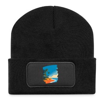 Tropischer Strand - Recycelte Patch Beanie - Schwarz - Vorne