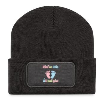 Gender Reveal Pink Or Blue We Love You Baby Shower - Recycled Patch Beanie - dark grey - Front