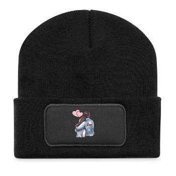 Love Forever – Romantic Couple in Embrace - Recycled Patch Beanie - black - Front