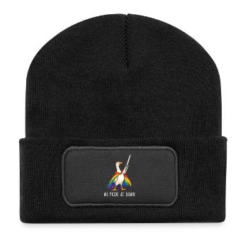 Regenbogen-Gans mit Schwert - Recycelte Patch Beanie - Schwarz - Vorne
