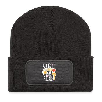 Bier Zu Mir Oder Zu Bier Flirt Single Party Malle - Recycelte Patch Beanie - Dunkelgrau - Vorne