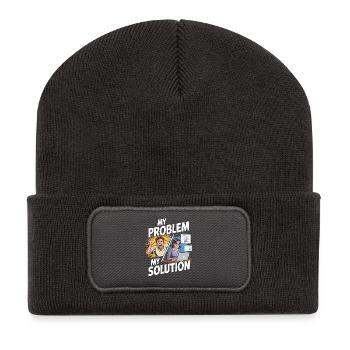 UX/UI Designer My Problem My Pictogram Mom Dad - Recycelte Patch Beanie - Dunkelgrau - Vorne