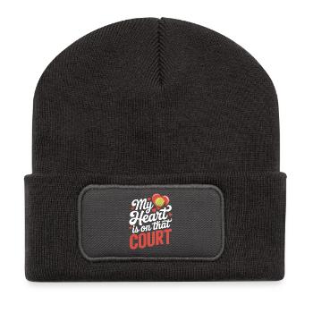 Tennis Sprüche Tennis Lustiges Tennis Geschenk - Recycelte Patch Beanie - Dunkelgrau - Vorne