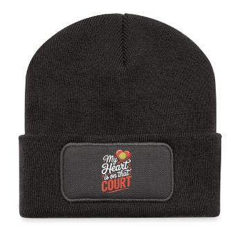 Tennis Sprüche Tennis Lustiges Tennis Geschenk - Recycelte Patch Beanie - Dunkelgrau - Vorne