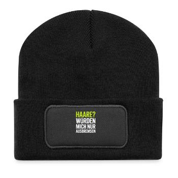 Glatze Glatzenträger Glatzkopf Geschenk - Recycelte Patch Beanie - Schwarz - Vorne