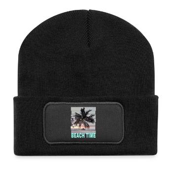 Beach Time with Vintage Beach and Sunset - Recycled Patch Beanie - black - Front