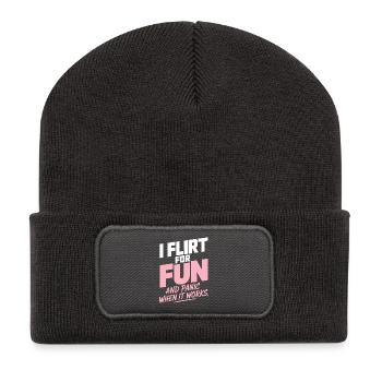 I Flirt For Fun Dating Flirt Anmachspruch Single - Recycelte Patch Beanie - Dunkelgrau - Vorne
