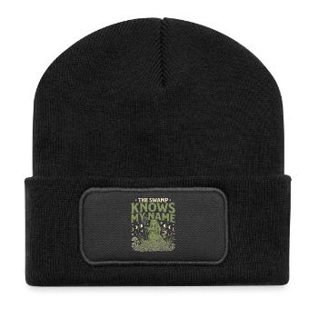 Froschzauberer Zaubererfrosch Magischer Frosch - Recycelte Patch Beanie - Schwarz - Vorne