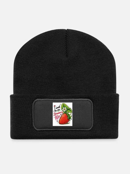 Strawberry Kiss - Recycelte Patch Beanie - Schwarz